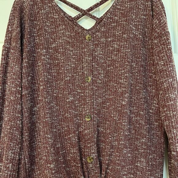 Bobbie Brooks Ladies Red Speckled Button Down Tie Bottom Sweater XL - Picture 2 of 11